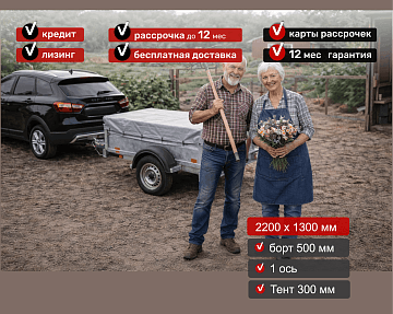 Прицеп для автомобиля Викинг 1322 борт 500мм с тентом с каркасом 300мм Арт. 1322.4.2 - фото 2