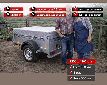 Прицеп для автомобиля Викинг 1322 борт 500мм с тентом с каркасом 300мм Арт. 1322.4.2 - фото 4