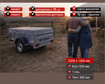Прицеп для автомобиля Викинг 1322 борт 500мм с тентом с каркасом 300мм Арт. 1322.4.2 - фото 5